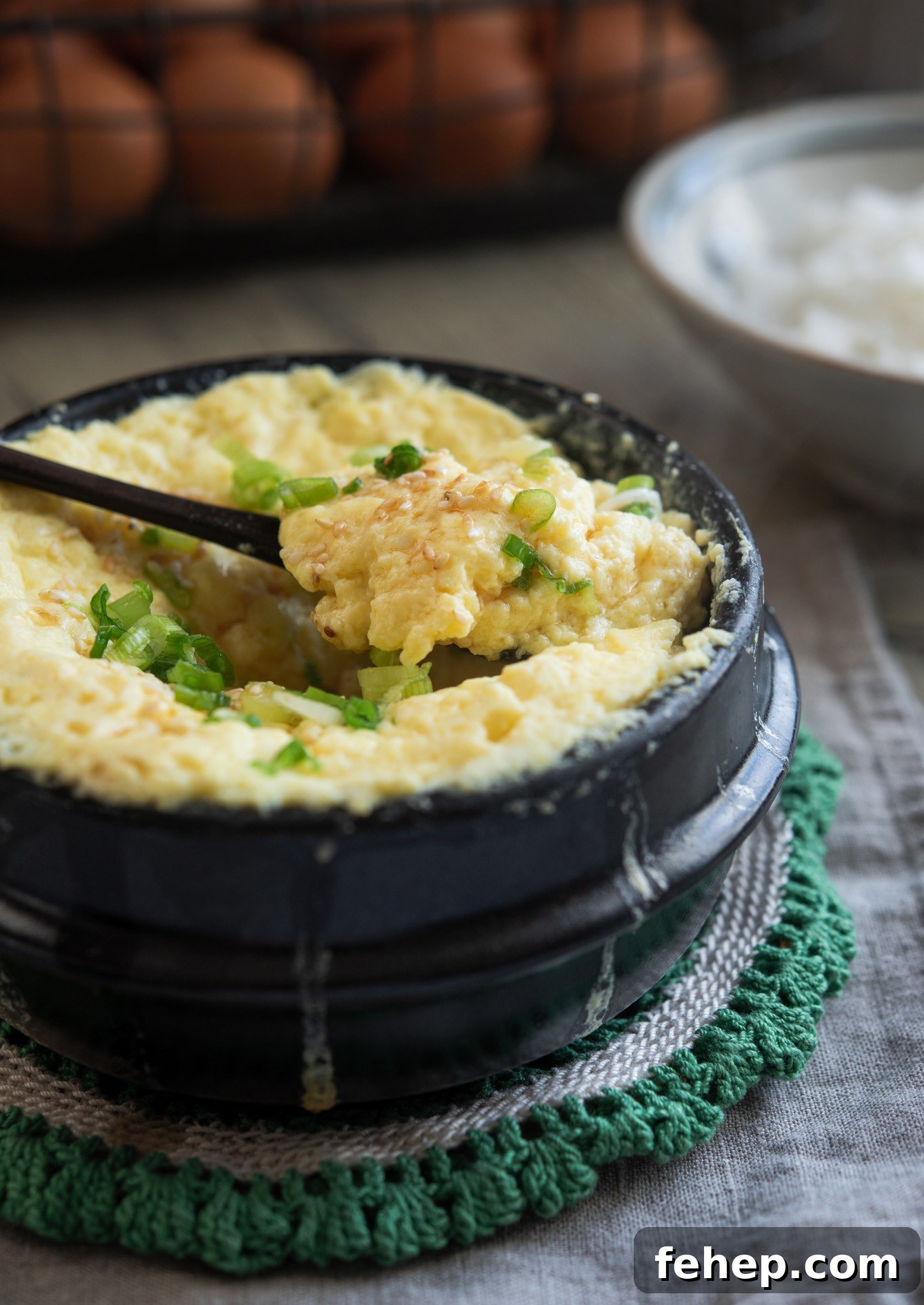 Fluffy and silky Korean steamed eggs (gyeran jjim) served as a light side dish.