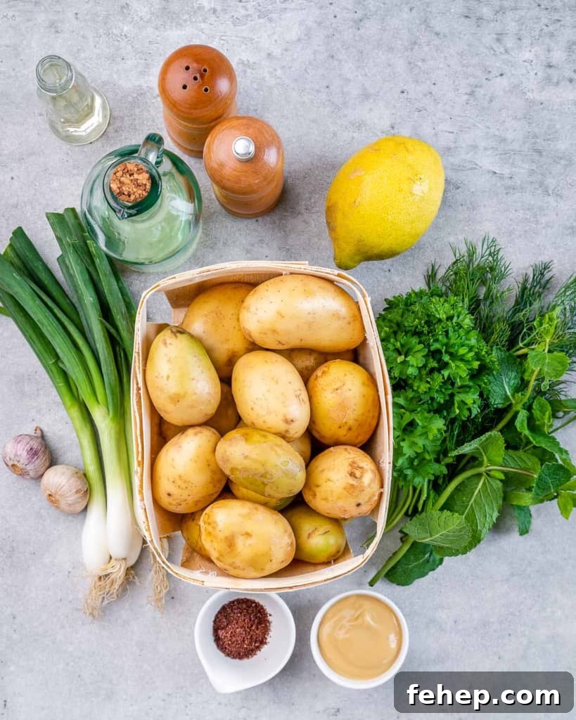 Classic Herbed Potato Salad with Fresh Dill and Chives 4 Uncooked potatoes, herbs, spices and a lemon.