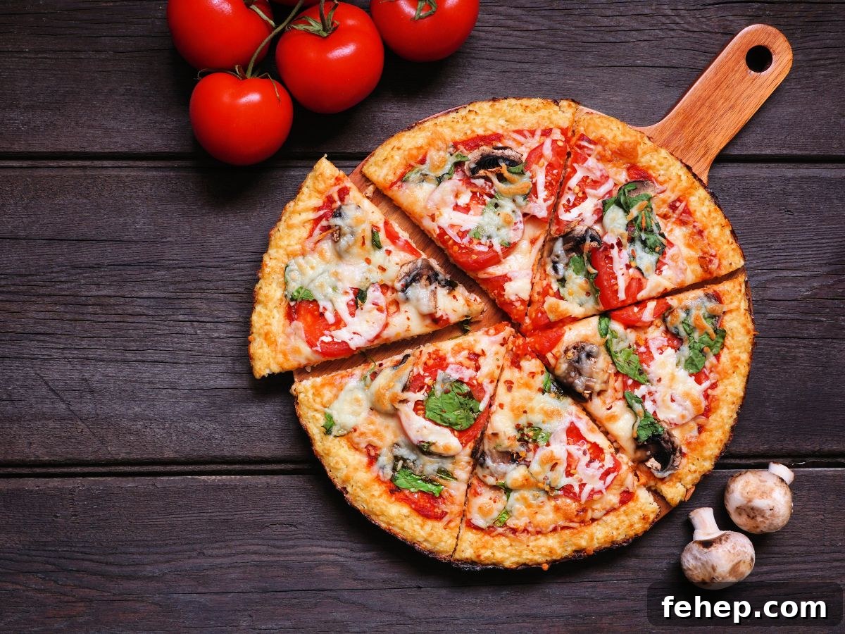 Gluten free pizza on a cutting board.