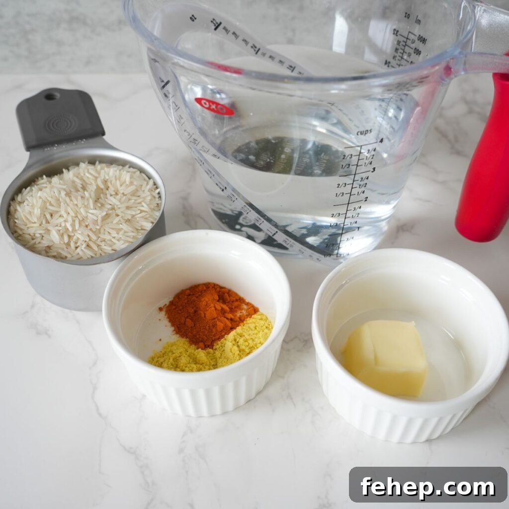 butter, chicken bouillon, water & rice.