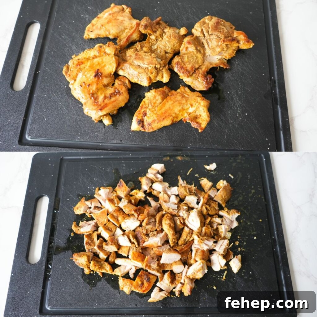 Chicken thighs cut up. 