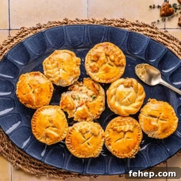 Chicken pot pie with cream of chicken soup in mini muffin tins.