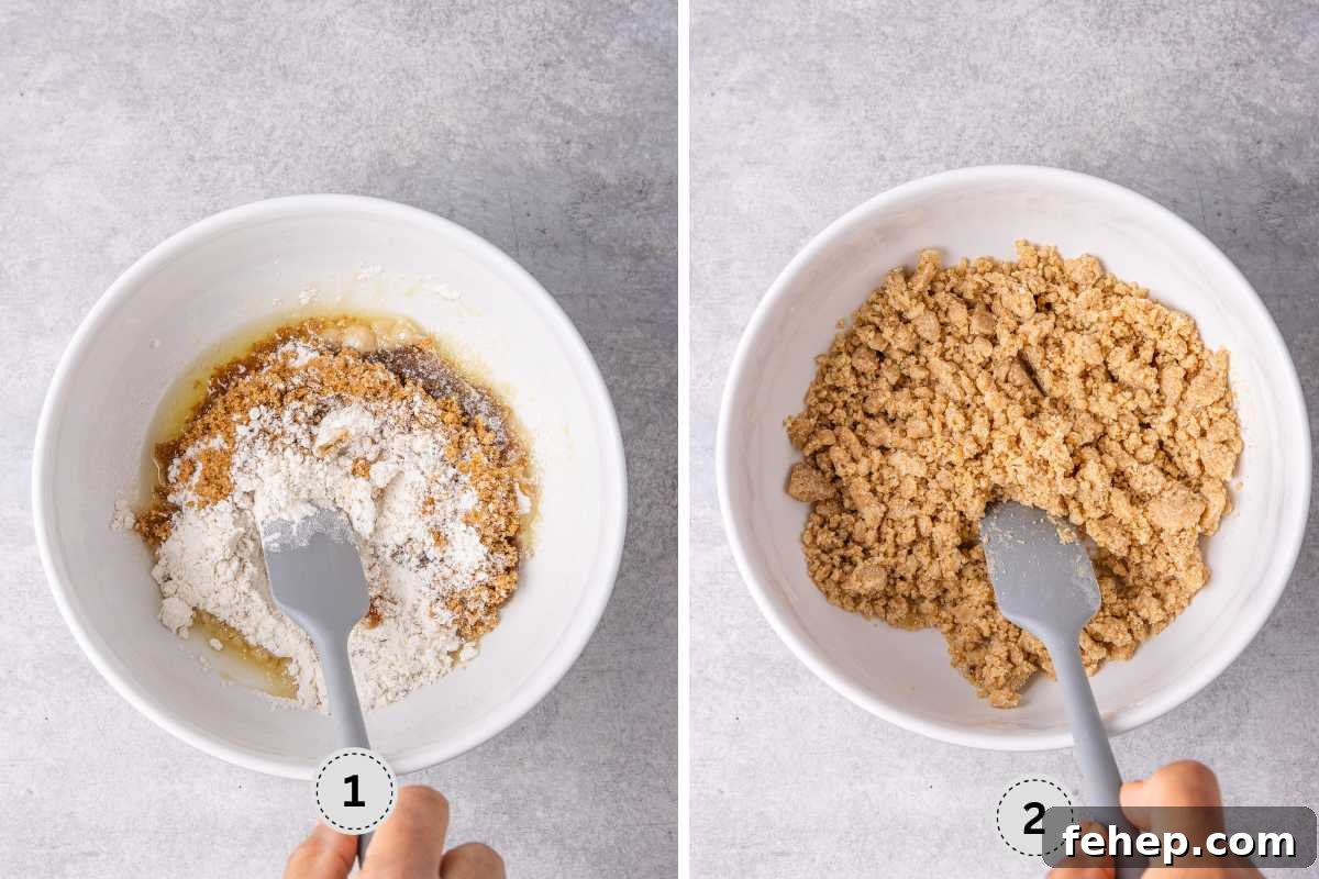 Mixing the crumble topping.