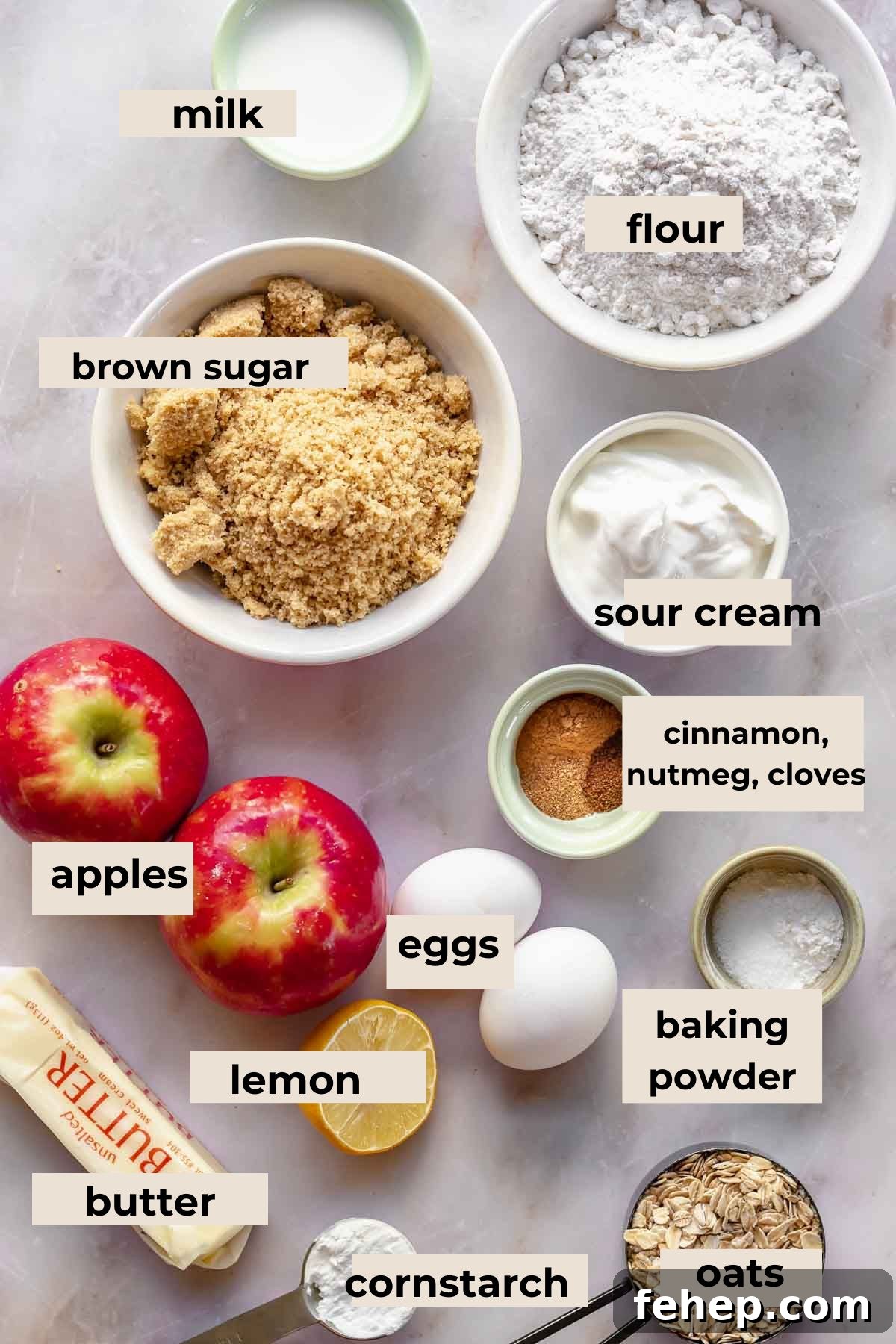 Ingredients for apple streusel coffee cake.