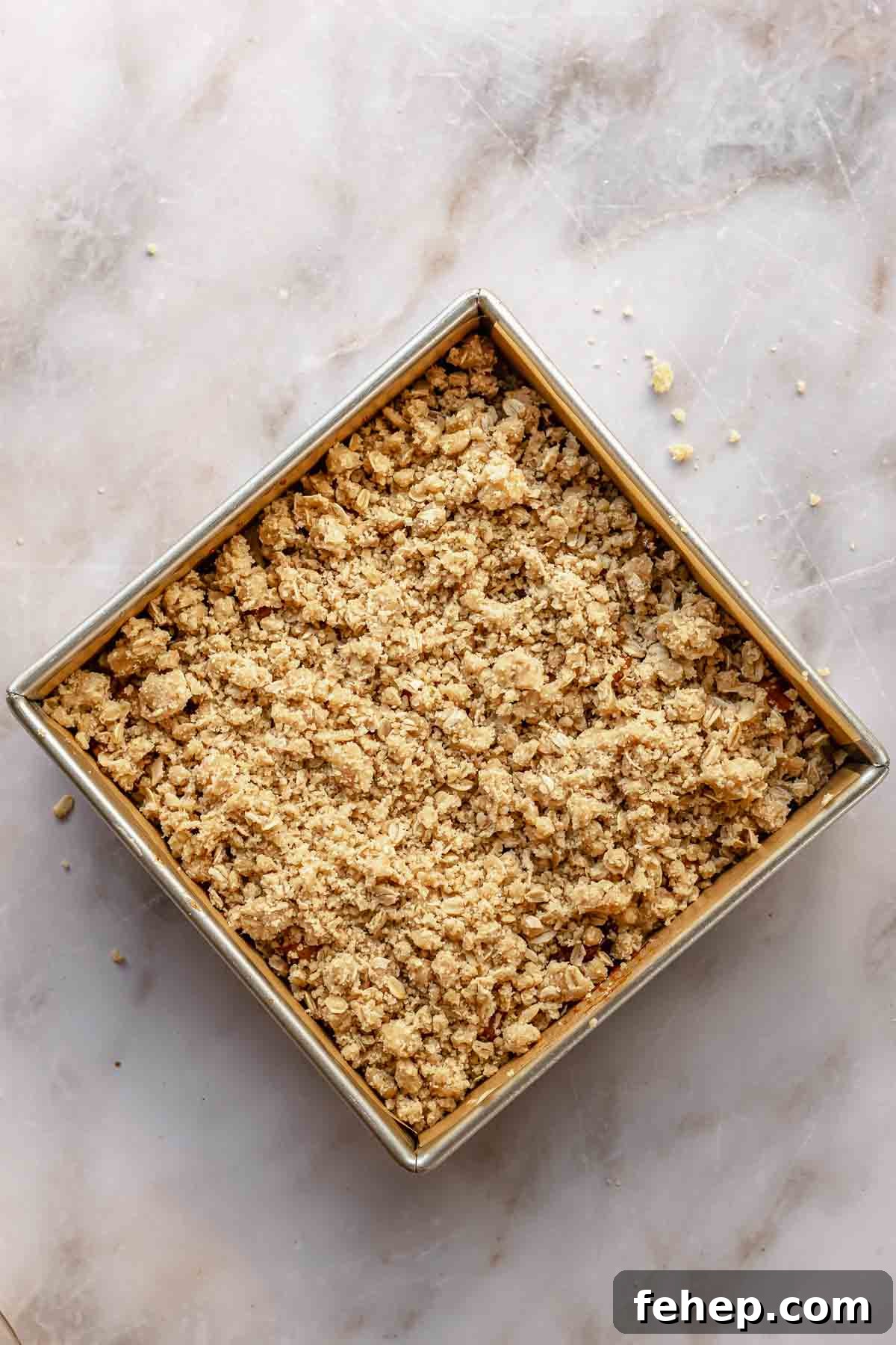 Crumb topping on top of the coffee cake.