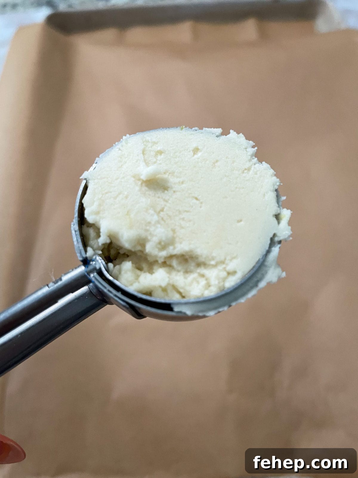Lemon Shortbread Cookies with Strawberry Glaze Recipe 6 lemon shortbread cookie dough in scoop