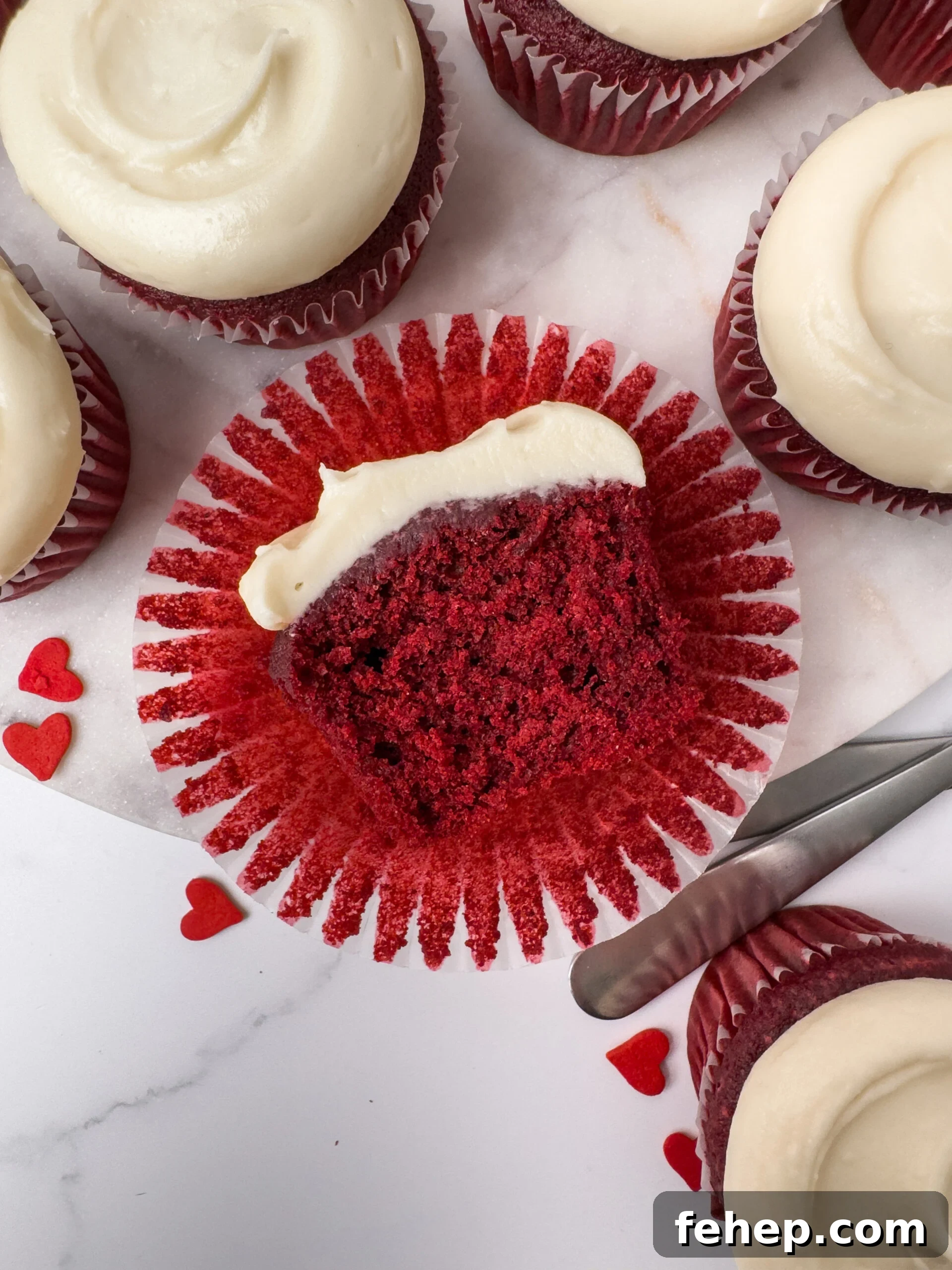 Red Velvet Cupcakes with Cream Cheese Frosting Recipe 10 Plate of finished red velvet cupcakes