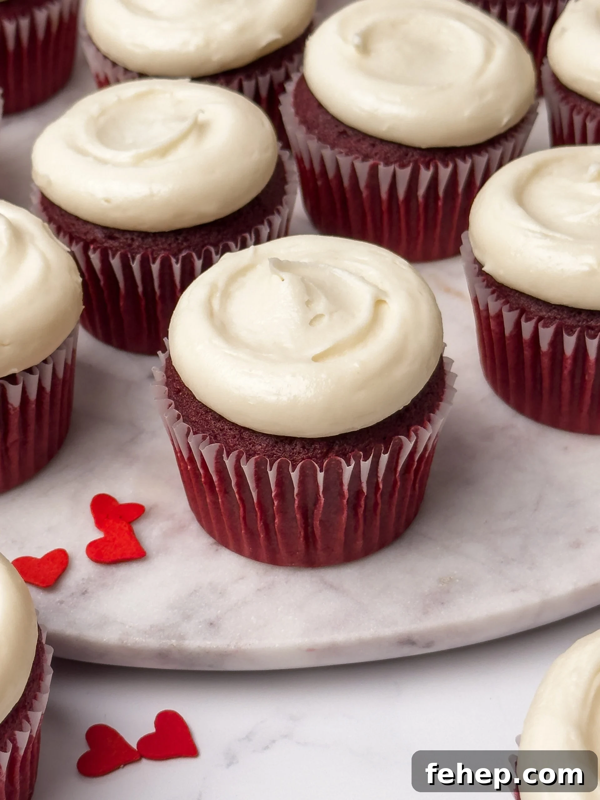 Red Velvet Cupcakes with Cream Cheese Frosting Recipe 3 Baked red velvet cupcake close up
