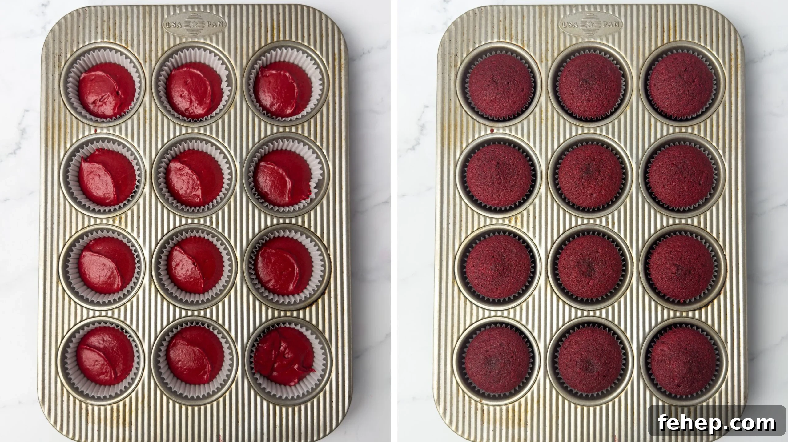 Red Velvet Cupcakes with Cream Cheese Frosting Recipe 6 Cupcakes cooling on a rack