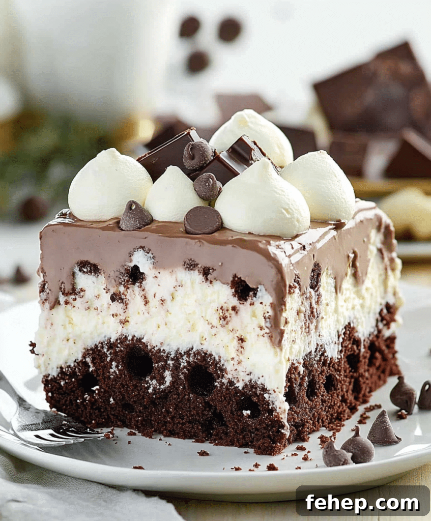 Decadent Hot Chocolate Poke Cake Recipe for Chocoholics 3 Hot Chocolate Poke Cake slice