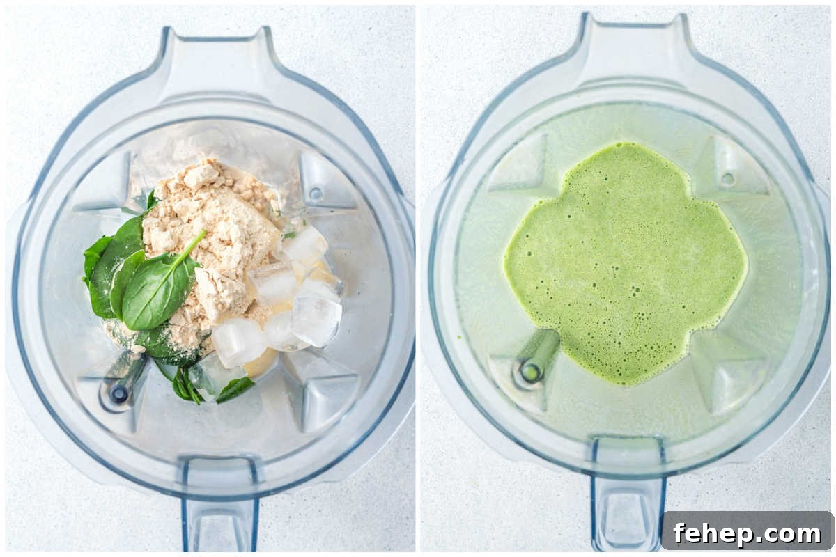 process shot to blend the ingredients for shamrock smoothie in a blender.