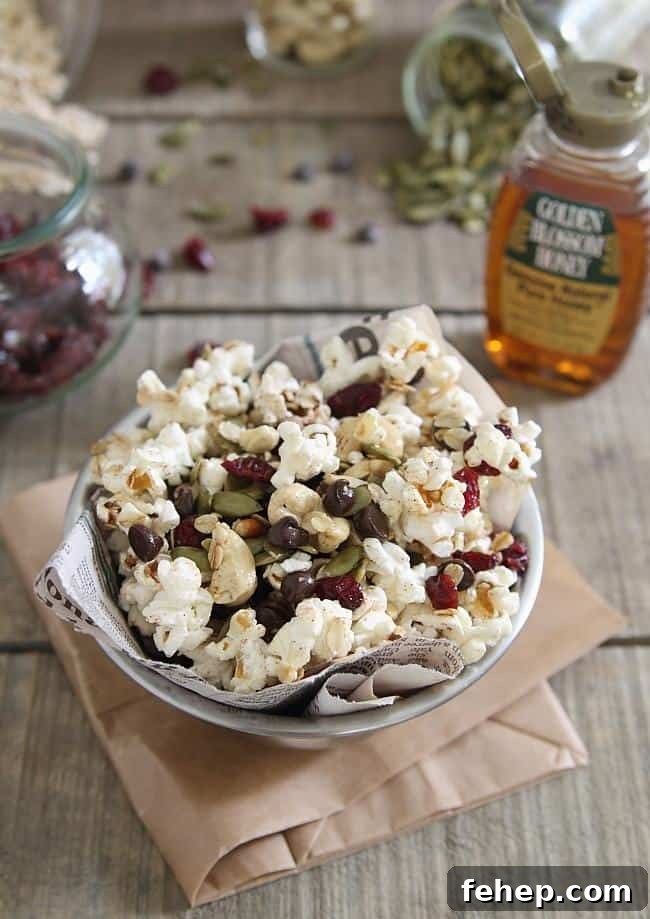 Trail mix popcorn with chocolate chips