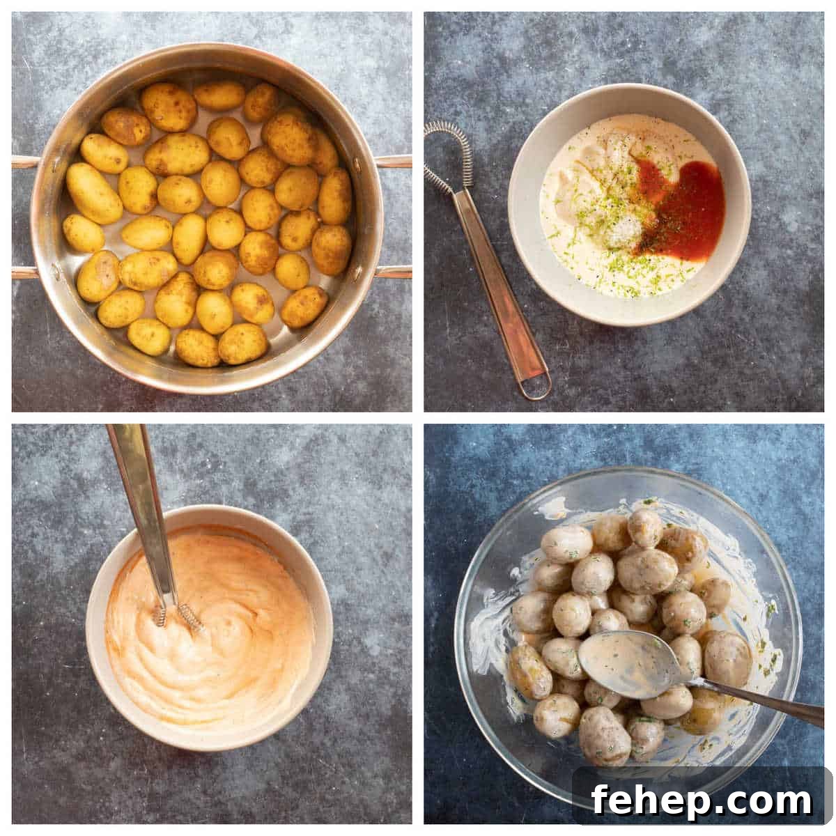 Spicy Potato Salad with Tangy Mustard and Fresh Herbs 4 Step by step instructions for making the spicy potato salad with baby potatoes.