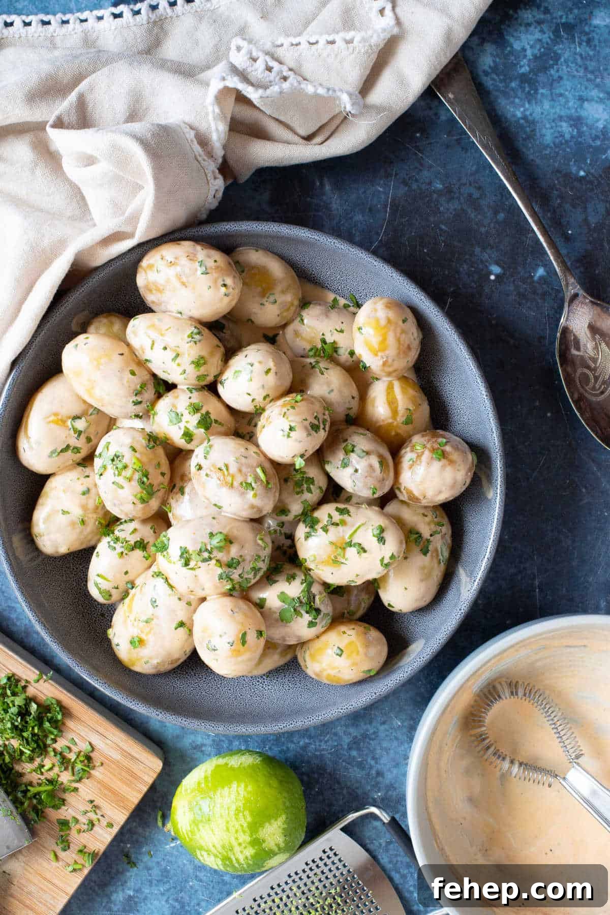 Spicy Potato Salad with Tangy Mustard and Fresh Herbs 5 Spicy potato salad with baby potatoes.