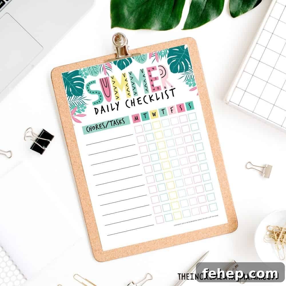 free printable chore chart for summer