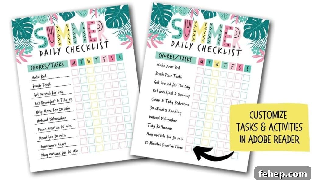 customizable summer chore template