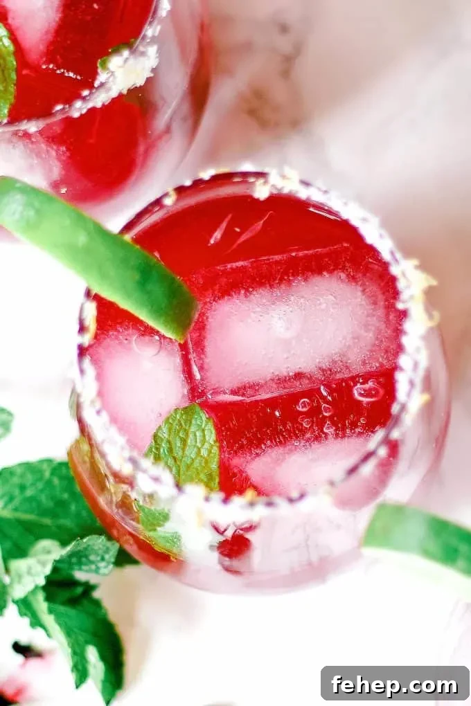 overhead photo of one grapefruit hibiscus margarita