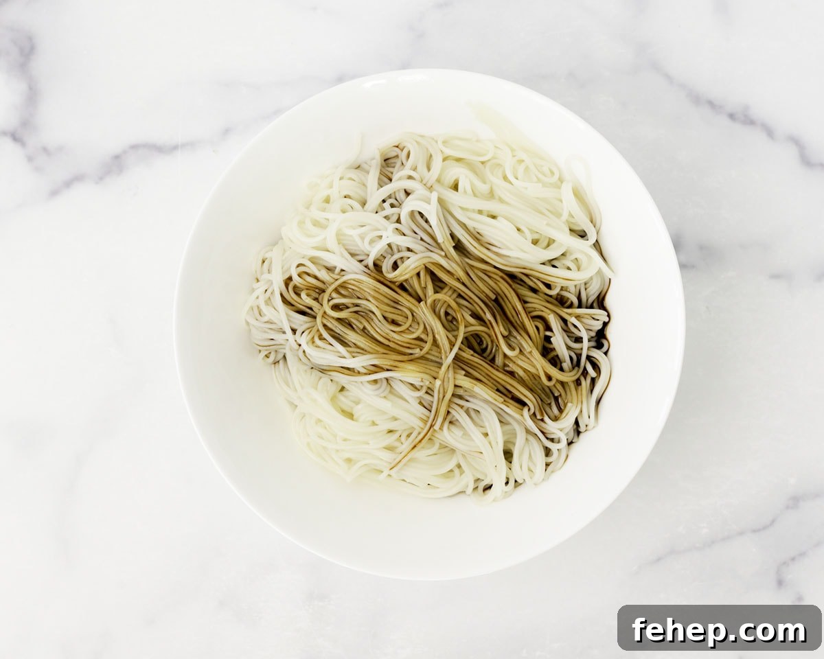 Noodles being plated