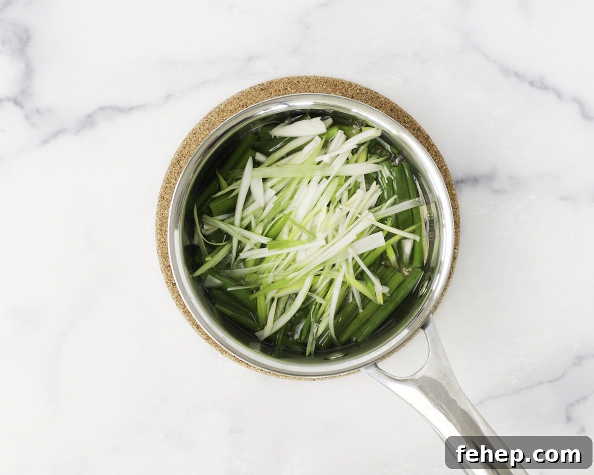 Frying scallions in oil