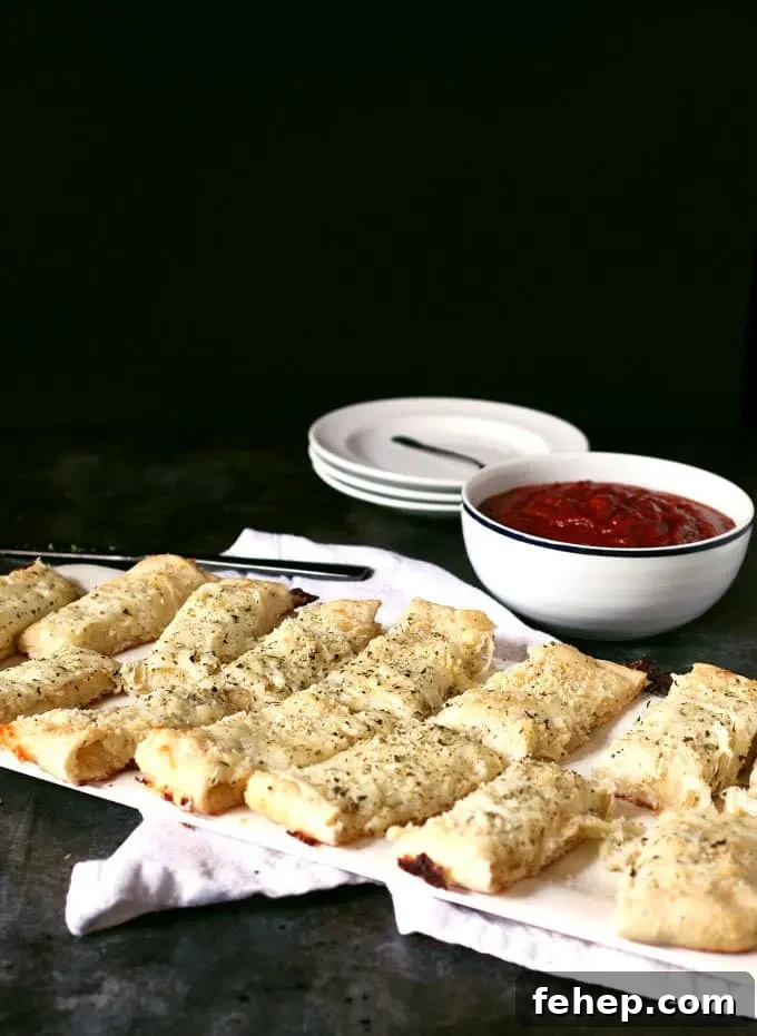 Chicago-Style deep dish breadsticks cut into rectangles