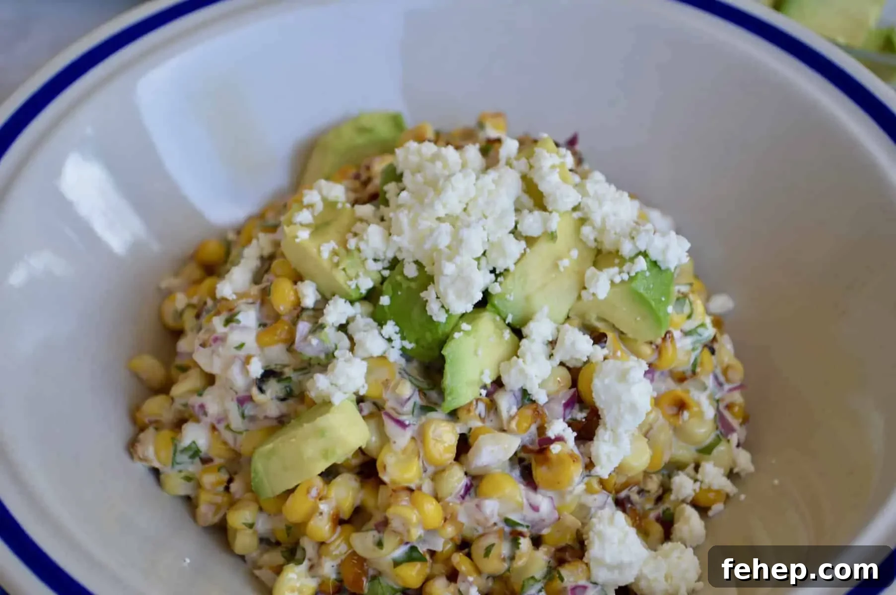 white bowl with side dish inside topped with cotija cheese.