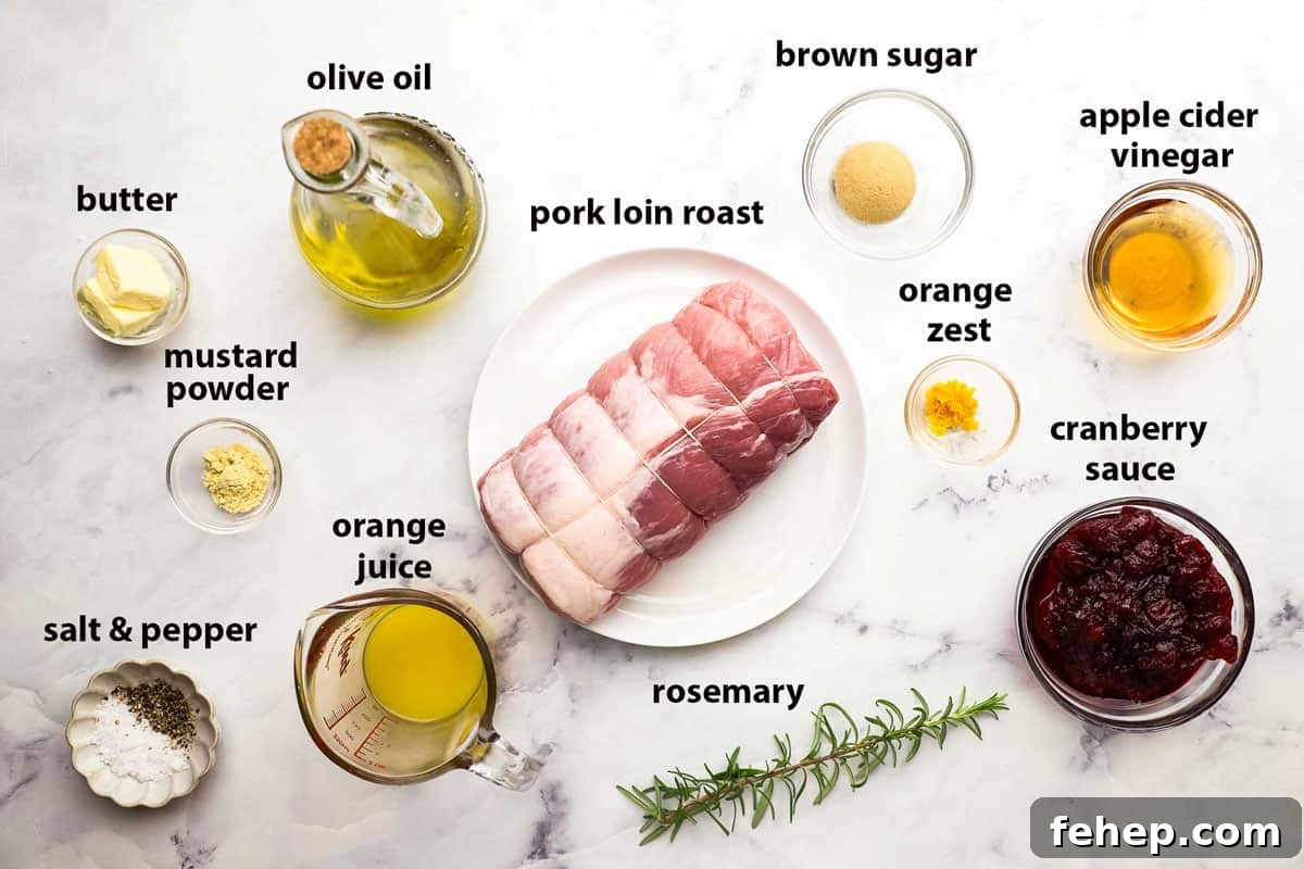 ingredients used to make cranberry glazed pork loin roast