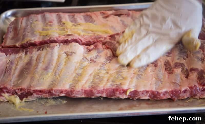 Coating ribs with yellow mustard 