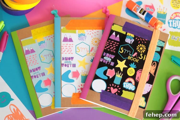 3 colorful smash books