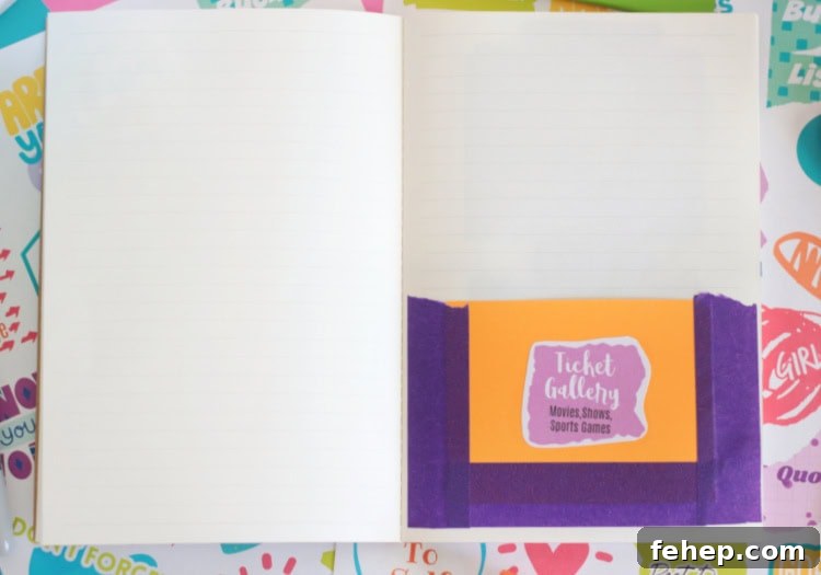 paper envelope for ticket stubs taped onto page