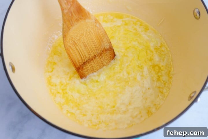 melting butter to cook the onions.