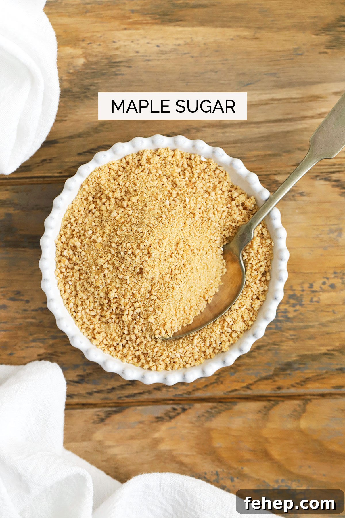 maple sugar in a white bowl