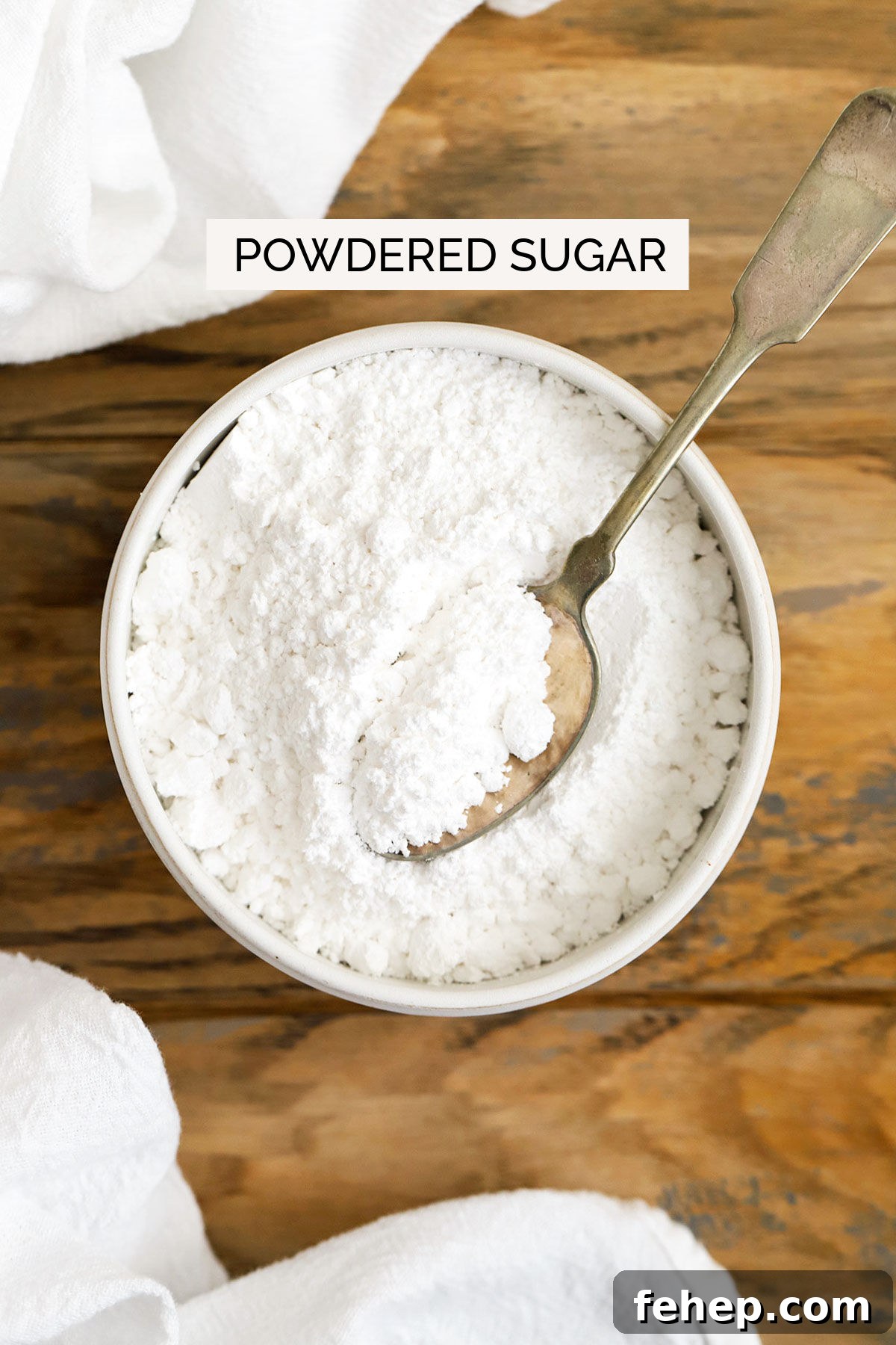 powdered sugar in a white bowl