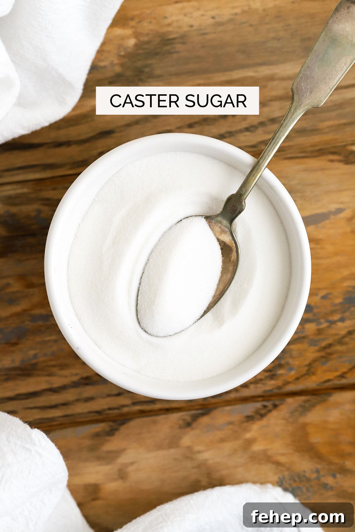 caster sugar in a white bowl