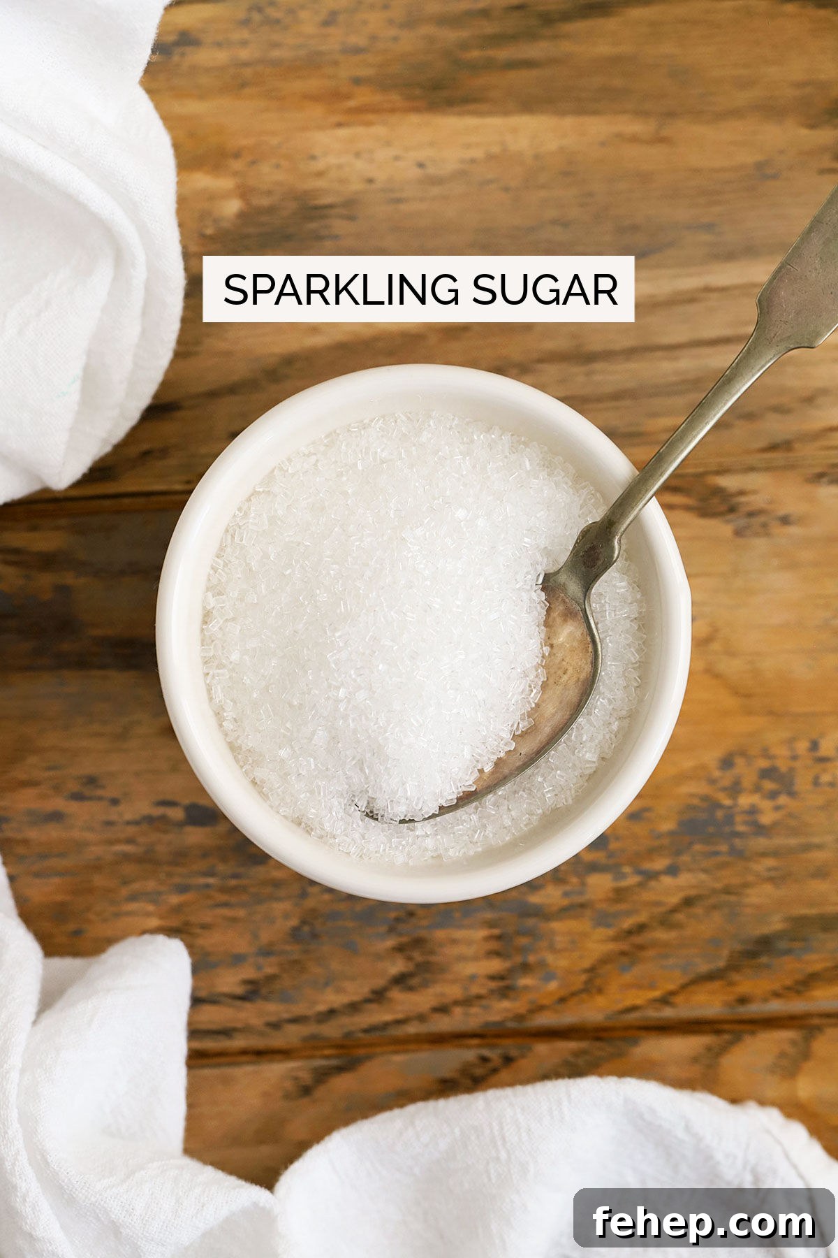 sparkling sugar in a white bowl